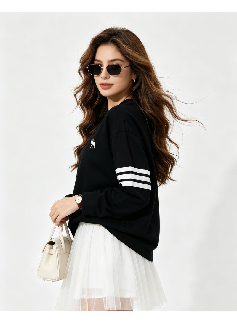 Abercrombie & Fitch Couple Crew Neck Sweatshirt Casual Daily Wear For Men And Women Black - Image 4
