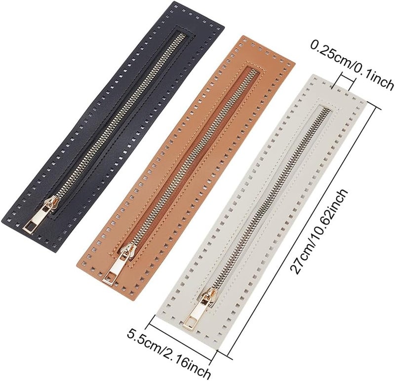 klarako 3 Colors PU Leather Zipper for Sewing, 27cm Length Handbag Metal Separating Zippers Frames Bags Accessories for Knitting Crochet Bags for DIY Shoulder Purse Making Sewing Craft Projects - Image 2