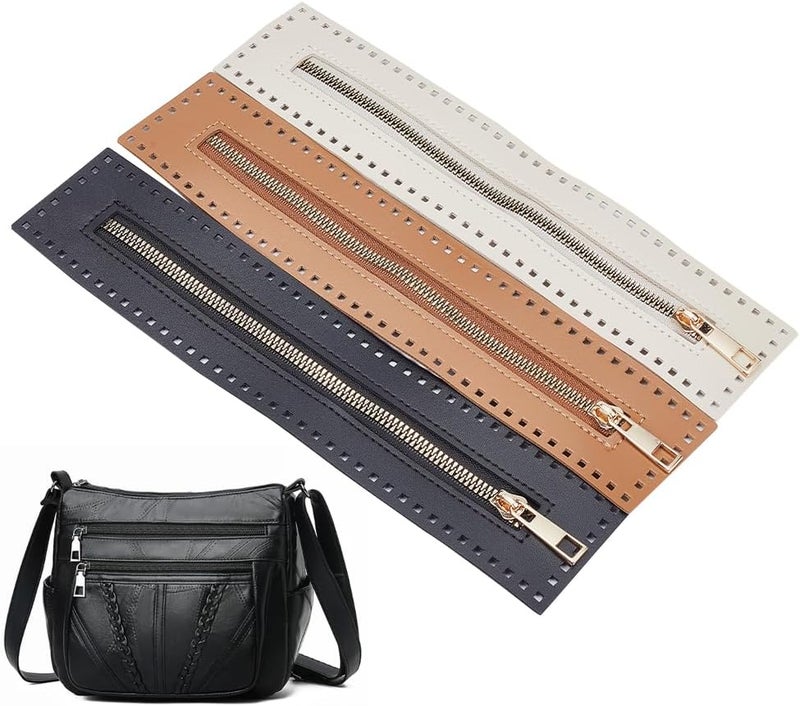 klarako 3 Colors PU Leather Zipper for Sewing, 27cm Length Handbag Metal Separating Zippers Frames Bags Accessories for Knitting Crochet Bags for DIY Shoulder Purse Making Sewing Craft Projects - Image 1