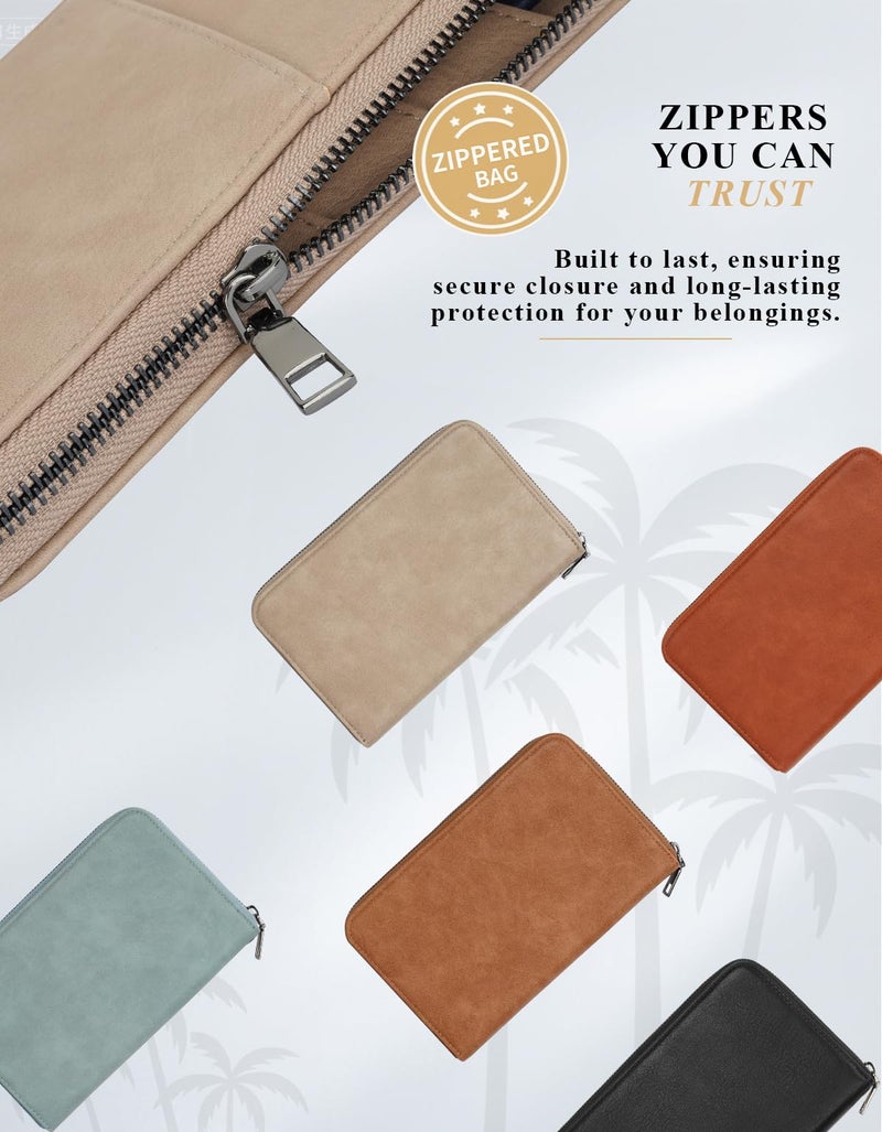 Kicoroiny Family Passport Holder Wallet RFID Travel Document Organizer for Women Men, Portable Case Cover for Cards, Boarding Pass with Wrist/Neck Strap, Airtag Pocket, Travel Essentials Gifts -Light Brown, 1pc - Image 5