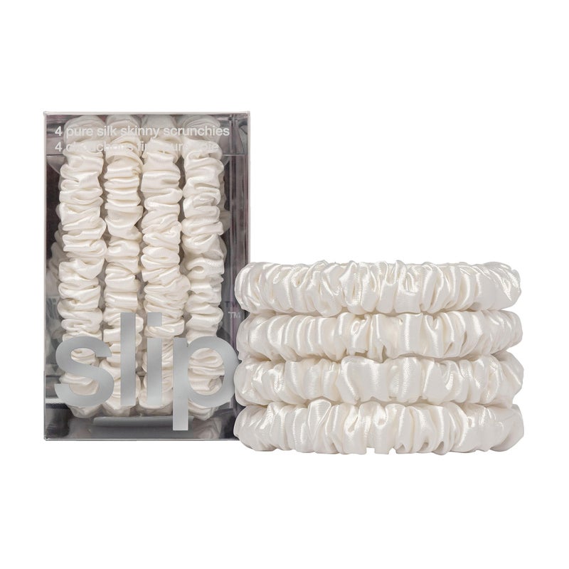 Slip Silk Hair Ties Skinny Silk White Scrunchies No Damage No Crease AntiBreakage 100 Mulberry Silk All Hair Types Made with Proprietary Slipsilk Set of 4 - Image 2
