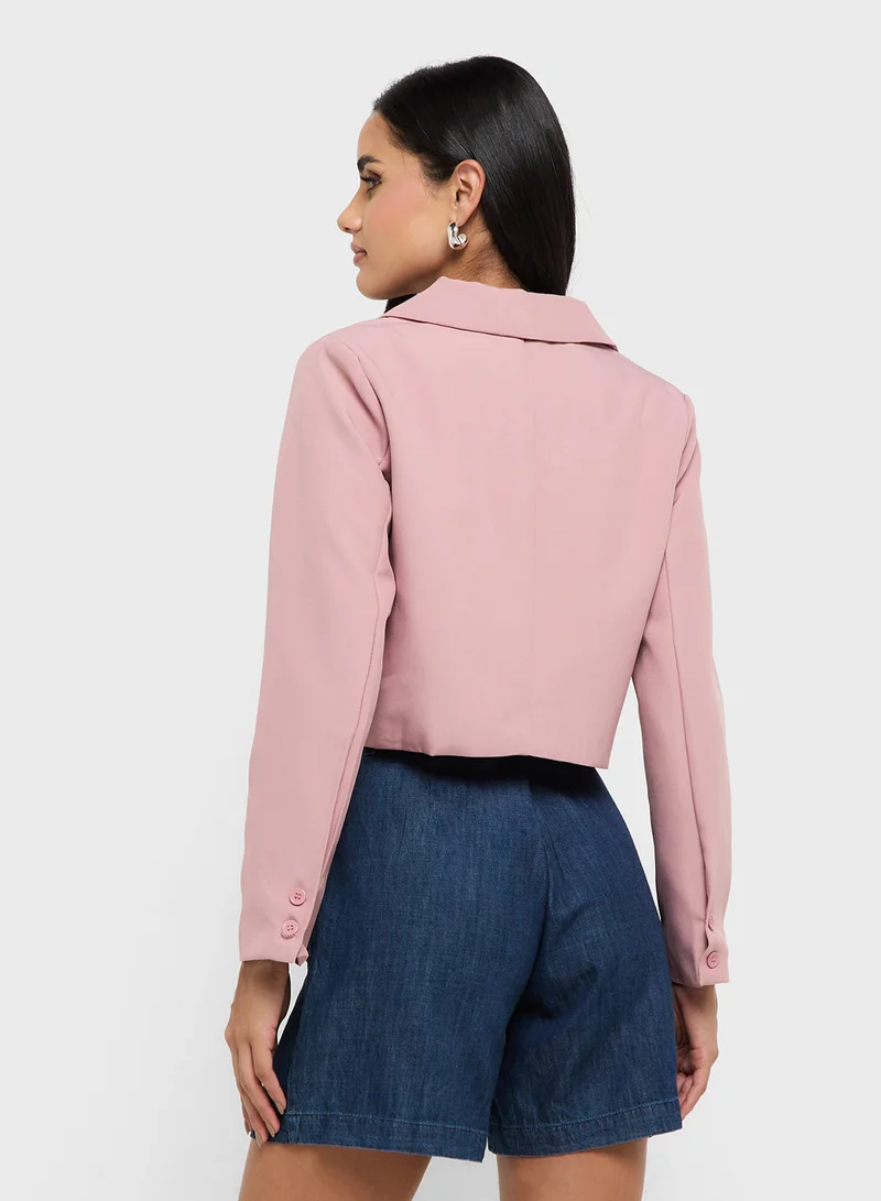 جينجر Single Breasted Cropped Jacket