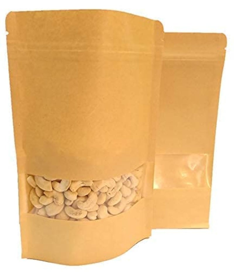 Deera DEERA Stand Up Ziplock Reusable Airtight Kraft Paper Storage Pouch Brown180mmX260mmPack of 25  - Image 1
