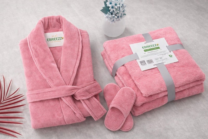 EBREEZZ Premium Cotton Luxury Bath Set – Bathrobe, Towels & Slippers - Image 1