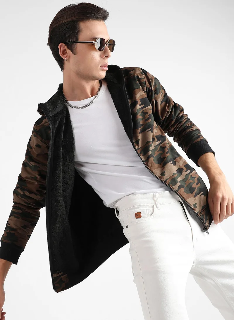 Men's Sacramento Green:Mocha Brown Camou-Imprint Hood Jacket