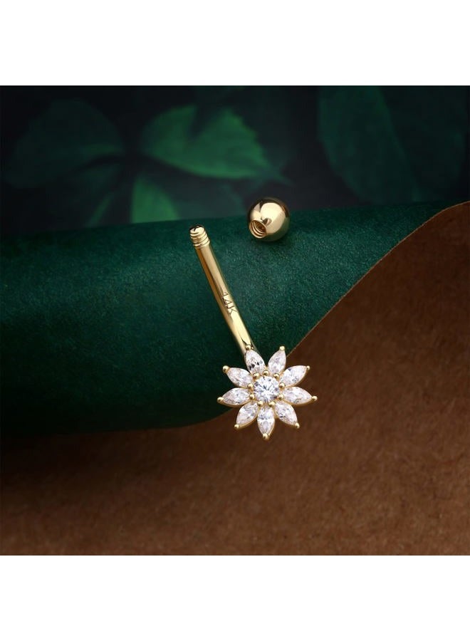 COCHARM 14K Solid Gold Floer Belly Button Rings for Women Gold 14K Real Gold Petal Navel Rings Yellow Gold Belly Piercing Jewelry, Metal, cubic-zirconia - Image 4