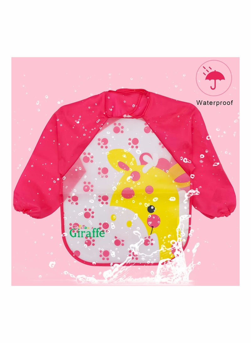 Excefore Bibs with Sleeves, 4 Pcs EVA Baby Bib Waterproof Long Sleeve Bib Unisex Feeding Bibs Apron Lovely Cartoon Bibs for Infant Toddler 6 Months to 3 Years Old - Image 5