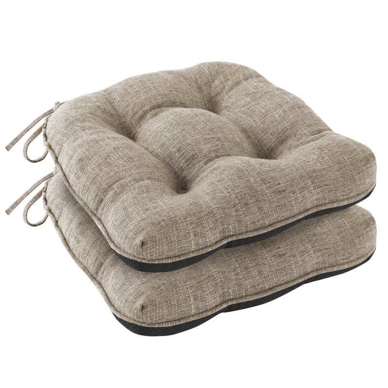IPYNBAP Chair Cushions for Dining Chairs Set of 2, Kitchen Chair Cushions, Chair Pads with Ties and Non Slip Backing, Tufted Memory Foam Seat Cushion 2 Pack, 15.5" x 15.5" x 4", Khaki - Image 1