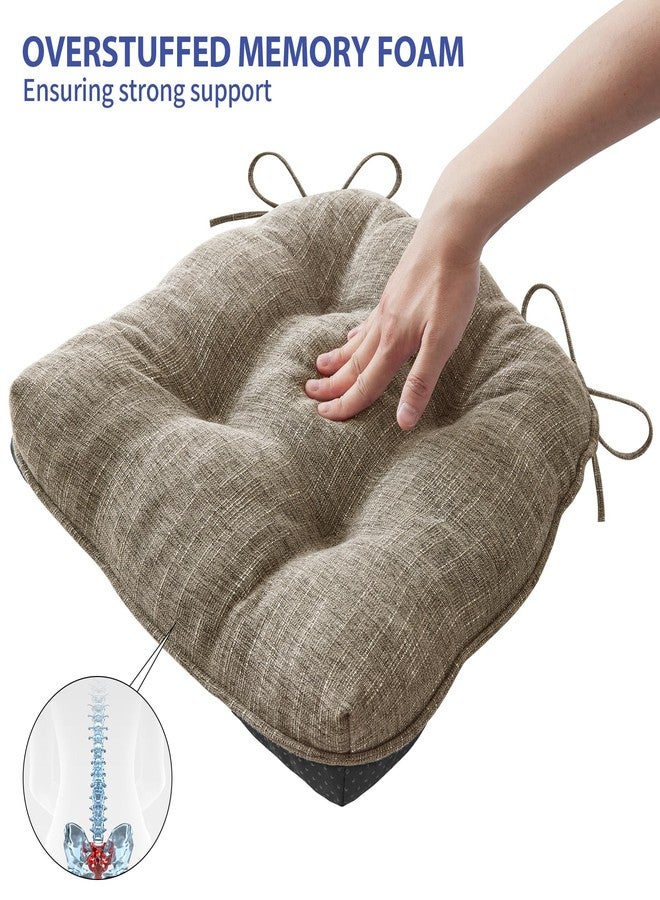 IPYNBAP Chair Cushions for Dining Chairs Set of 2, Kitchen Chair Cushions, Chair Pads with Ties and Non Slip Backing, Tufted Memory Foam Seat Cushion 2 Pack, 15.5" x 15.5" x 4", Khaki - Image 5