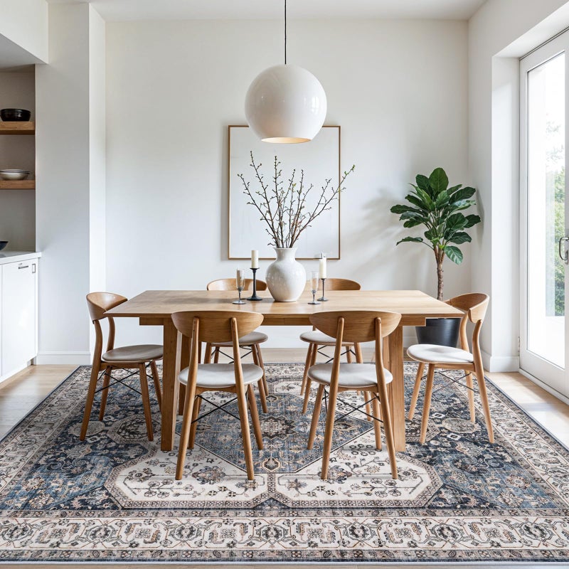 RUUGME Washable 8X10 Area Rug - Soft Area Rugs for Living Room Stain Resistant Carpet Vintage Lightweight Rugs for Bedroom with Non Slip Backing Indoor Ultra-Thin Rugs 8X10 Navy - Image 4