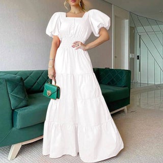 2024 Summer Ladies Square Neck Puff Sleeve Maxi Dress White - pzsku/ZDF4807D0BA37D973C152Z/45/1746230850/220bb7cf-020f-433c-bbf0-607c65549667