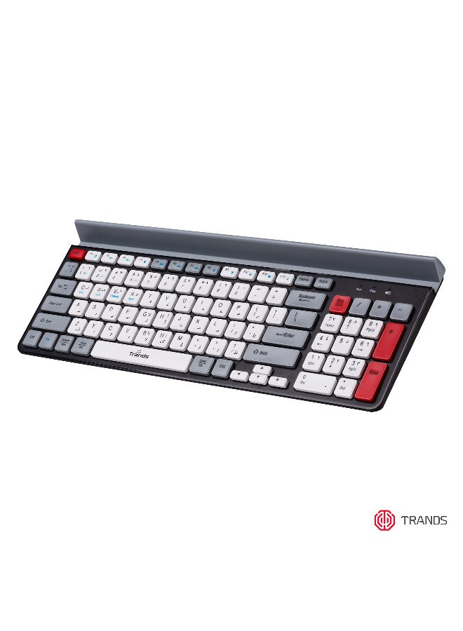 Trands Dual-Mode Wireless & Bluetooth 5.0 Keyboard with Built-In Tablet Holder - 96 Keys, 2.4G Receiver, 10M Range, Grey - Image 1