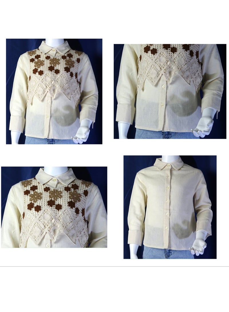 شلــــتر صناعة تركية فاخرة؛ قميص بنات باكمام طويلة مع ديكور جميل من مجموعة شلـــتر 35577 - Image 1