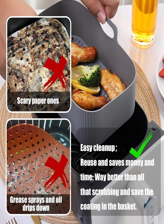 PureBake بطانة سيليكون من بيوربيك لقلاية الهواء - قابلة لإعادة الاستخدام، غير لاصقة، مستطيلة الشكل 20×12 سم، مناسبة لقلاية الهواء والفرن والميكروويف - آمنة للغسل في غسالة الصحون، مزودة بمقابض لسهولة إخراج الطعام - قطعة واحدة، لون رمادي - Image 5