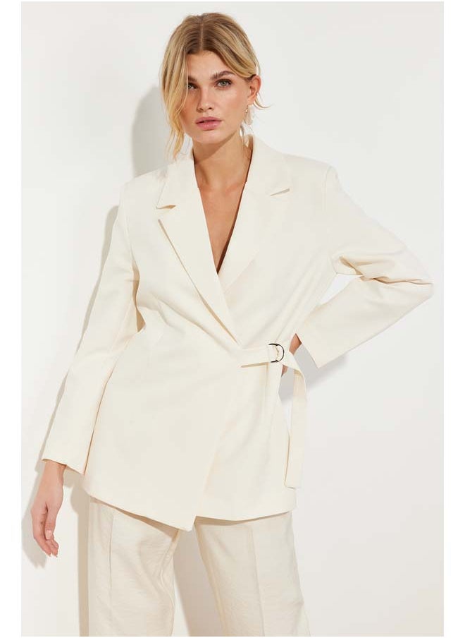 trendyol Stone Woven Accessory Detail Regular Blazer Jacket TWOSS24BC00012  - Image 1