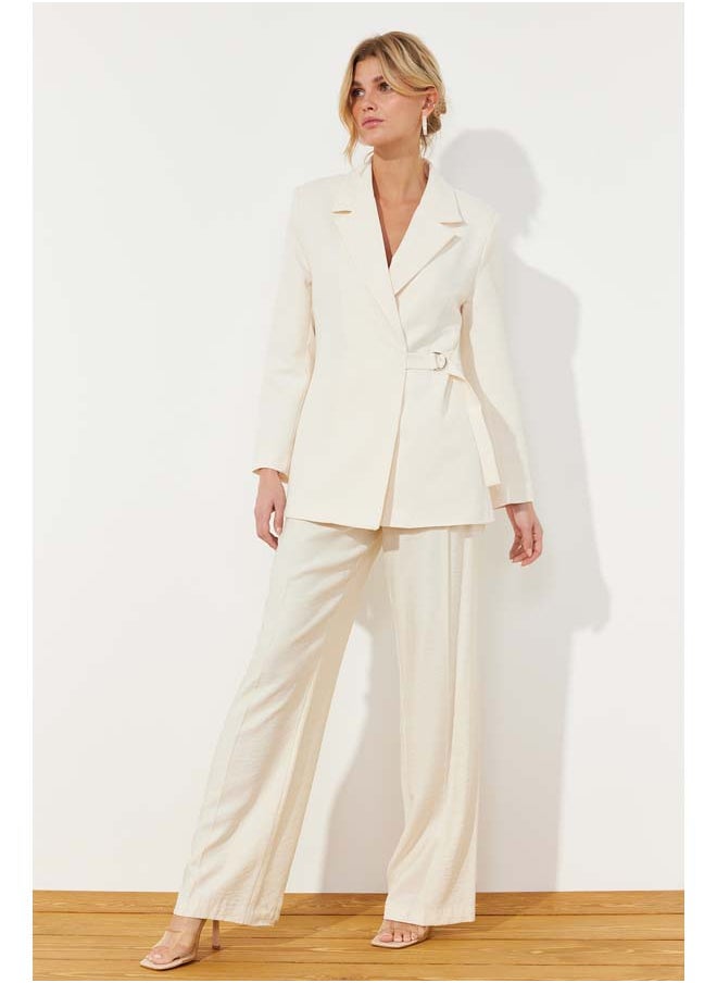 trendyol Stone Woven Accessory Detail Regular Blazer Jacket TWOSS24BC00012  - Image 3