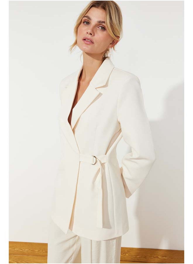 trendyol Stone Woven Accessory Detail Regular Blazer Jacket TWOSS24BC00012  - Image 2