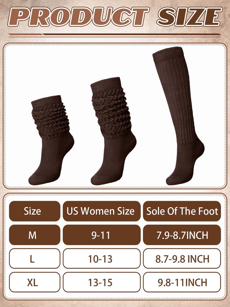 Glitopper Slouch Slouchy Socks Pack Knee High Scrunch 80s 90s Stacked Boot Socks(9-11,Brown) - Image 5