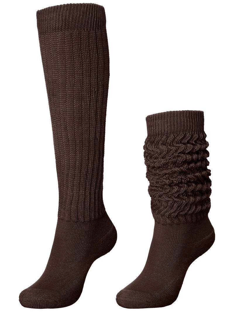 Glitopper Slouch Slouchy Socks Pack Knee High Scrunch 80s 90s Stacked Boot Socks(9-11,Brown) - Image 1