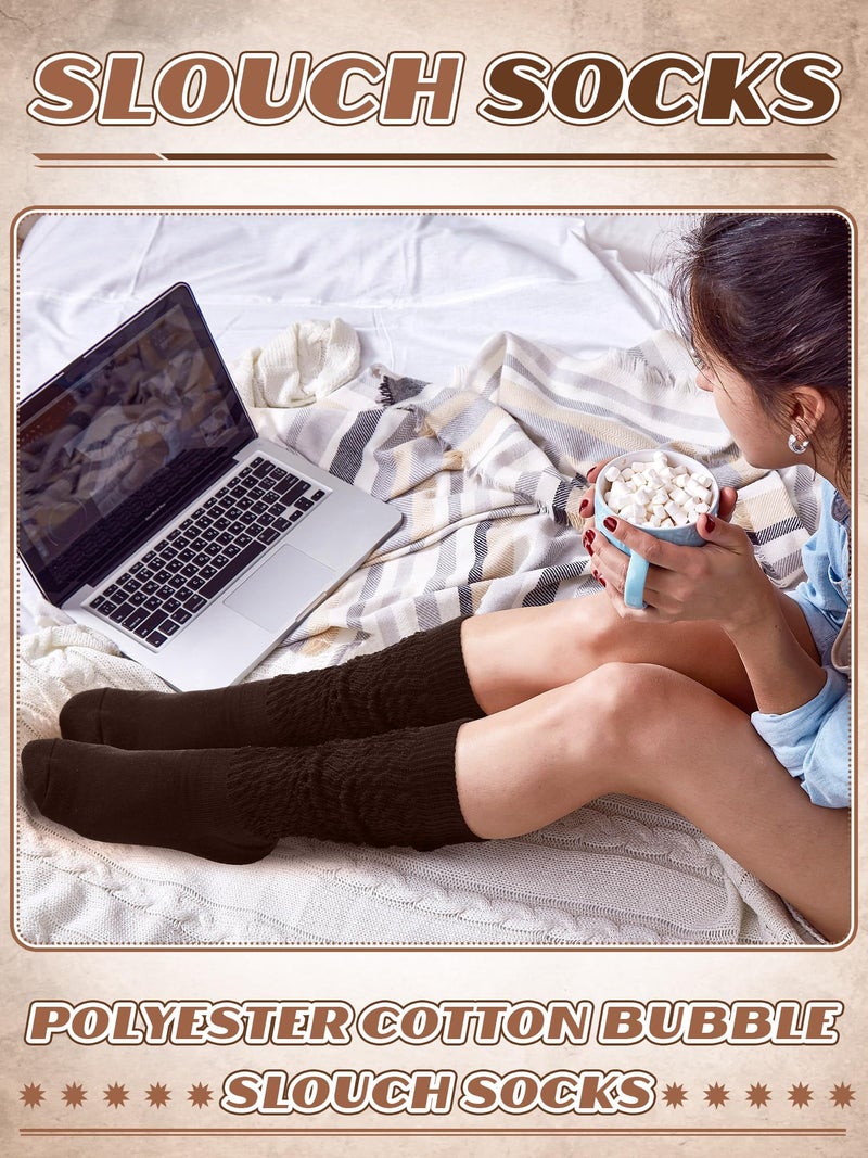 Glitopper Slouch Slouchy Socks Pack Knee High Scrunch 80s 90s Stacked Boot Socks(9-11,Brown) - Image 3