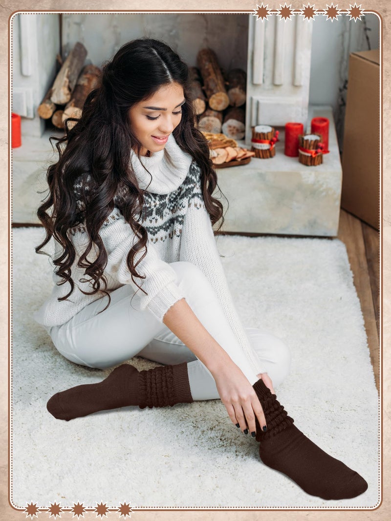 Glitopper Slouch Slouchy Socks Pack Knee High Scrunch 80s 90s Stacked Boot Socks(9-11,Brown) - Image 2