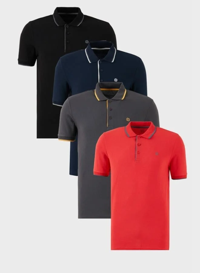 Buratti Buratti Cotton Slim Fit Stripe Detailed Buttoned Polo Collar 4-Pack T Shirt Men's T SHIRT 5902118S4
