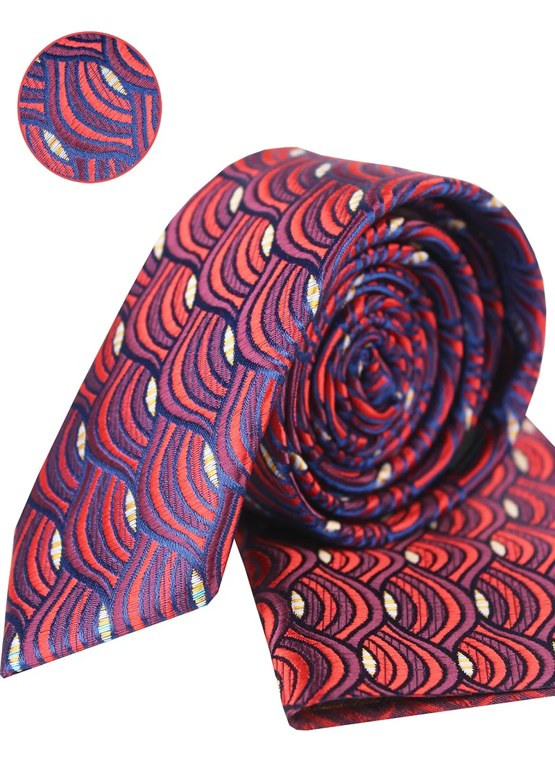 Varetta Men's Cherry Color Slim Cut Handkerchief Patterned Tie