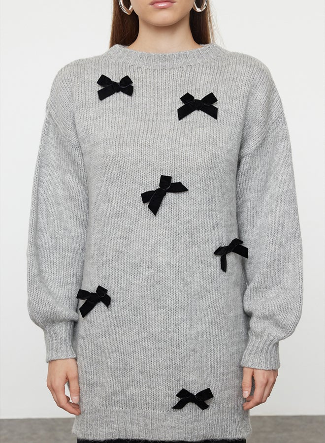 trendyol Knitwear Sweater - Gray Bow Detail - Image 4