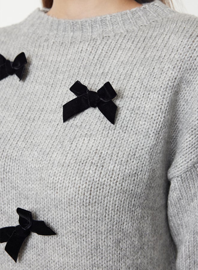trendyol Knitwear Sweater - Gray Bow Detail - Image 3