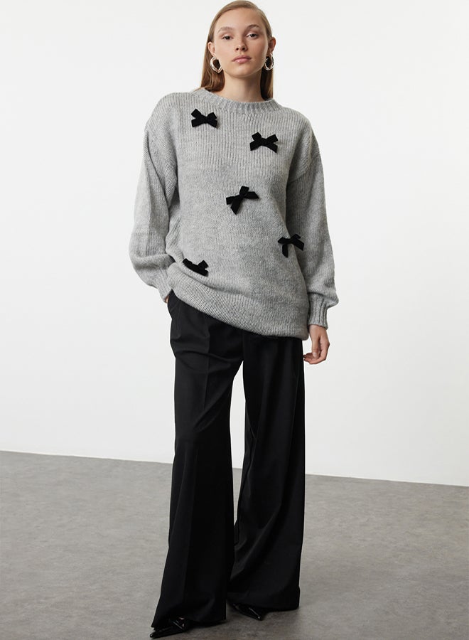 trendyol Knitwear Sweater - Gray Bow Detail - Image 2