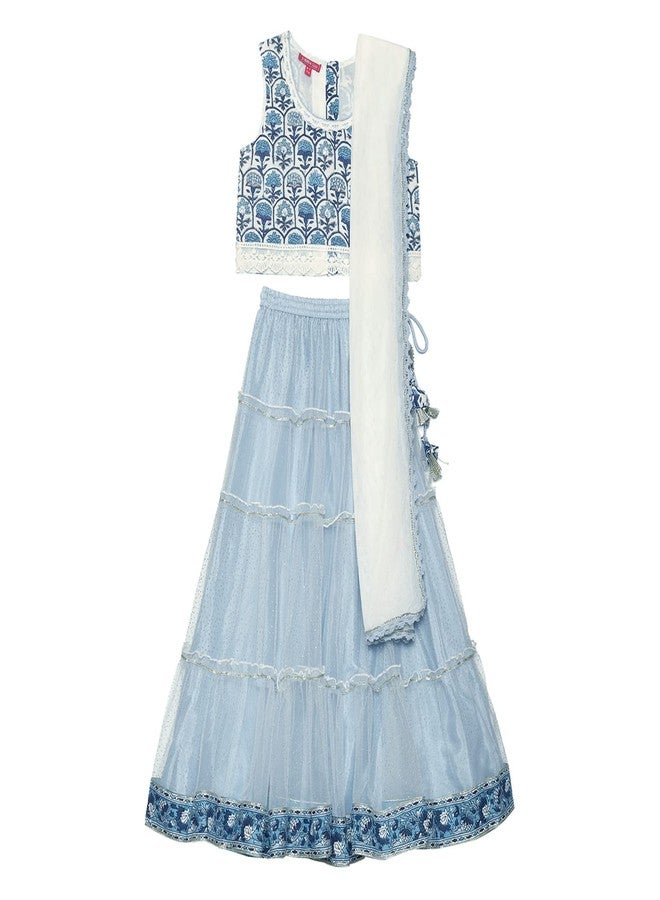 BIBA Girls Voile Lehenga Choli Readymade Powder Blue 10 Years-11 Years - Image 1