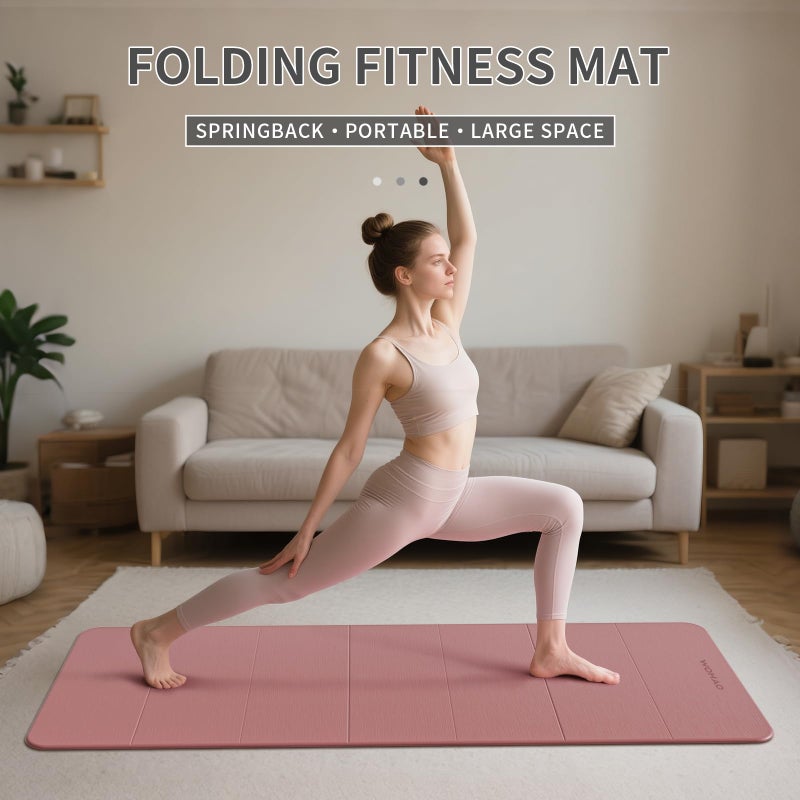 WOHAO Foldable Yoga Mat 70"x24" - Thickened TPE Non-Slip Exercise Mat for Home, Gym & Travel, Lightweight & Easy to Carry, Supports Pilates, Hot Yoga & Floor Workouts (Pink + Navy) - Image 2
