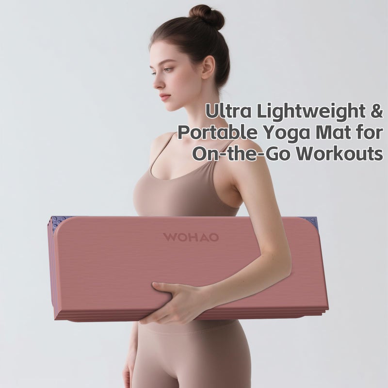 WOHAO Foldable Yoga Mat 70"x24" - Thickened TPE Non-Slip Exercise Mat for Home, Gym & Travel, Lightweight & Easy to Carry, Supports Pilates, Hot Yoga & Floor Workouts (Pink + Navy) - Image 4
