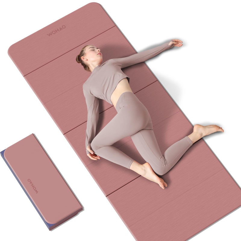 WOHAO Foldable Yoga Mat 70"x24" - Thickened TPE Non-Slip Exercise Mat for Home, Gym & Travel, Lightweight & Easy to Carry, Supports Pilates, Hot Yoga & Floor Workouts (Pink + Navy) - Image 1