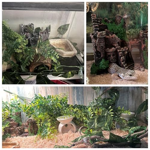 MUYG Tank Accessories for Bearded Dragon Include Resin Classical Castle Reptile Hammocks Climb Habitat Hanging Jungle Vines Flexible Leaves Climbing Decor for Chameleon Lizard Gecko Spider6 PCS - Image 3