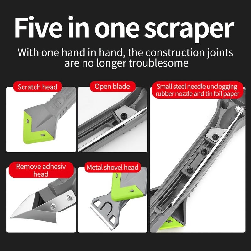 5 In 1 Multi Functional Caulking Gun with Tape Dispenser Includes Caulk Remover Sealant Finisher And Corner Scraper Silicone Caulking Tool Set Suitable For Kitchen Tile Bathroom Sink Renovation - Image 5