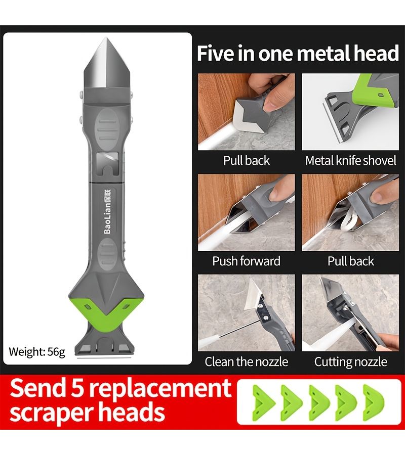5 In 1 Multi Functional Caulking Gun with Tape Dispenser Includes Caulk Remover Sealant Finisher And Corner Scraper Silicone Caulking Tool Set Suitable For Kitchen Tile Bathroom Sink Renovation - Image 3