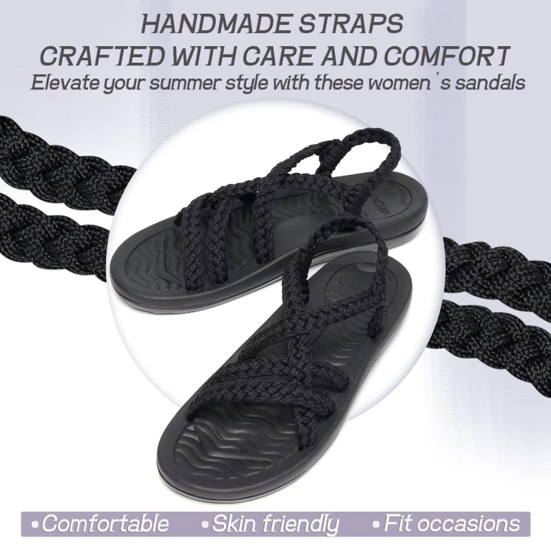 MEGNYA Ladies Comfortable Sandals with Arch Support, Lightweight Hiking Shoes with Braided Backstraps, Classic Adjustable Open toe Slide Sandals for Walking Black Size 8.5 - Image 5