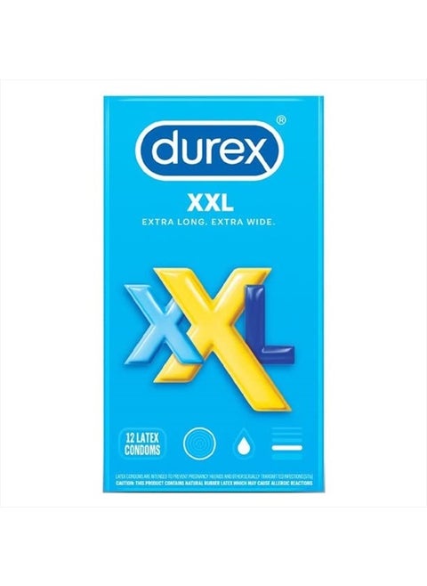 Durex XXL Extra Large Condom Bundle with a Silver Sleek Pocket Case, Lubricated Latex Condoms-12 Count
