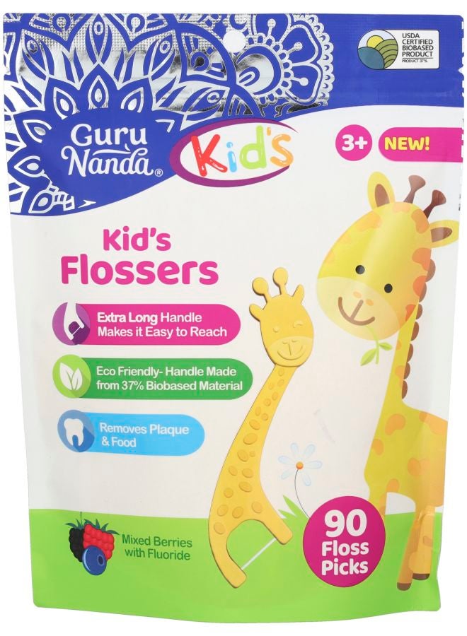 GuruNanda Kids Kid's Flossers Ages 3+ Mixed Berries With Flouride 90 Floss Picks