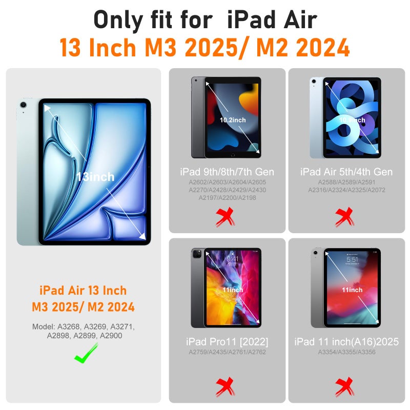 Auorld Case for iPad Air 13 Inch Case M3 2025/ M2 2024, Auorld for iPad Air 13 Inch Case M3 2025 Case with Screen Protector, 360 Degree Rotating Stand Shoulder Strap Pencil Holder, Purple Pink - Image 2