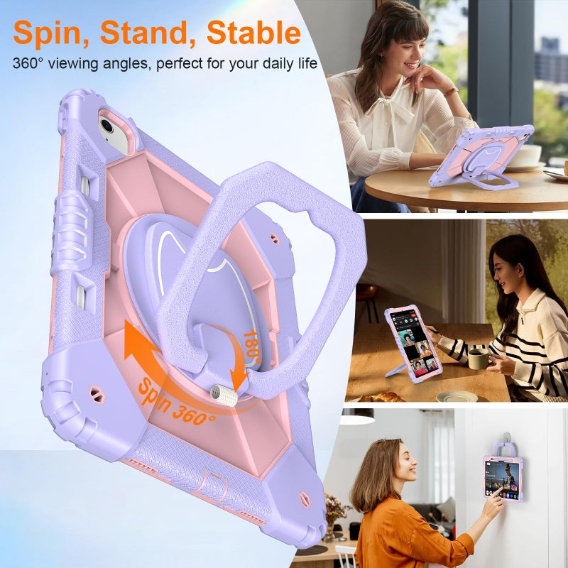 Auorld Case for iPad Air 13 Inch Case M3 2025/ M2 2024, Auorld for iPad Air 13 Inch Case M3 2025 Case with Screen Protector, 360 Degree Rotating Stand Shoulder Strap Pencil Holder, Purple Pink - Image 4