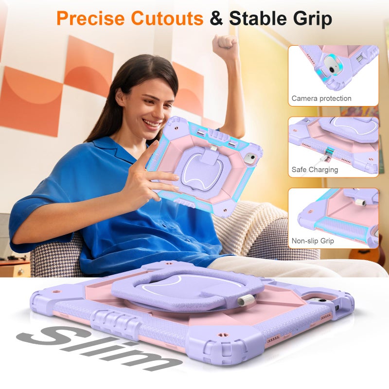 Auorld Case for iPad Air 13 Inch Case M3 2025/ M2 2024, Auorld for iPad Air 13 Inch Case M3 2025 Case with Screen Protector, 360 Degree Rotating Stand Shoulder Strap Pencil Holder, Purple Pink - Image 5