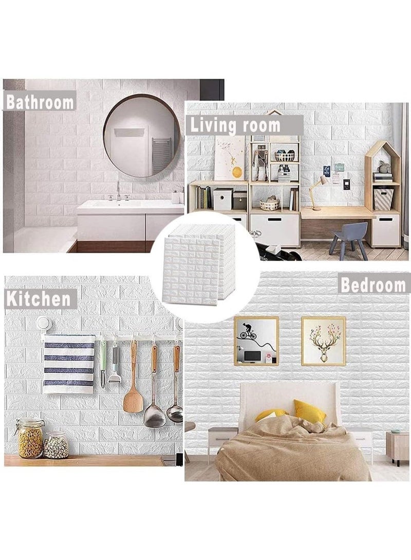 10-Piece 3D White Brick Wall Panels, Self-Adhesive Removable Foam Wallpaper, Waterproof, Moisture-Resistant and Sound-Insulating, 77 × 70 cm, for Living Room, Bedroom and Kitchen - Image 5
