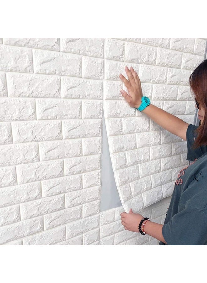 10-Piece 3D White Brick Wall Panels, Self-Adhesive Removable Foam Wallpaper, Waterproof, Moisture-Resistant and Sound-Insulating, 77 × 70 cm, for Living Room, Bedroom and Kitchen - Image 2