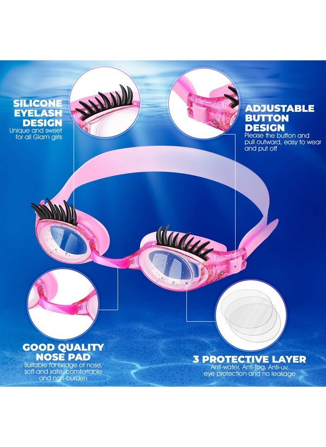Konohan - 2 Pieces Kids Swim Goggles Eyelashes Swim Goggle No Slip Leak Girl Goggles Anti Fog Uv Goggles For Lash Extensions (Purple Dark Pink) - Image 1