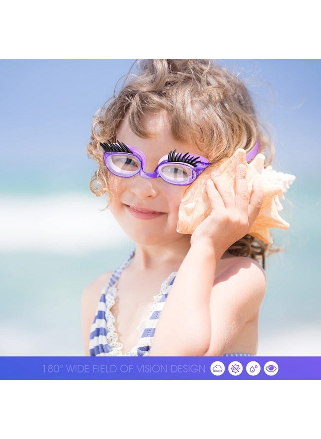 Konohan - 2 Pieces Kids Swim Goggles Eyelashes Swim Goggle No Slip Leak Girl Goggles Anti Fog Uv Goggles For Lash Extensions (Purple Dark Pink) - Image 1