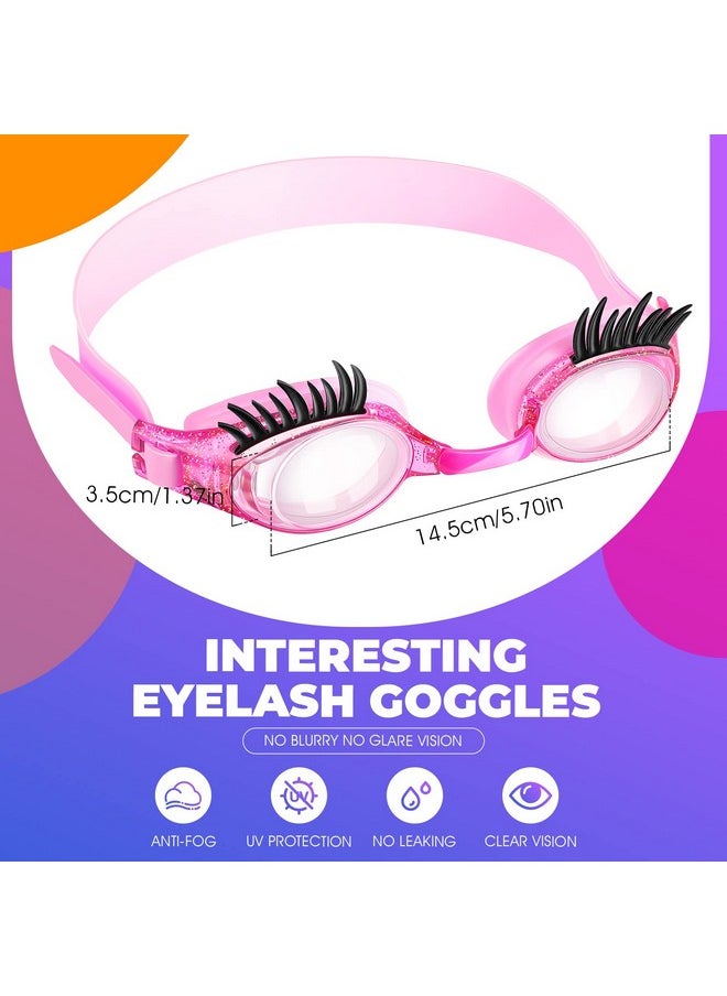 Konohan - 2 Pieces Kids Swim Goggles Eyelashes Swim Goggle No Slip Leak Girl Goggles Anti Fog Uv Goggles For Lash Extensions (Purple Dark Pink) - Image 1