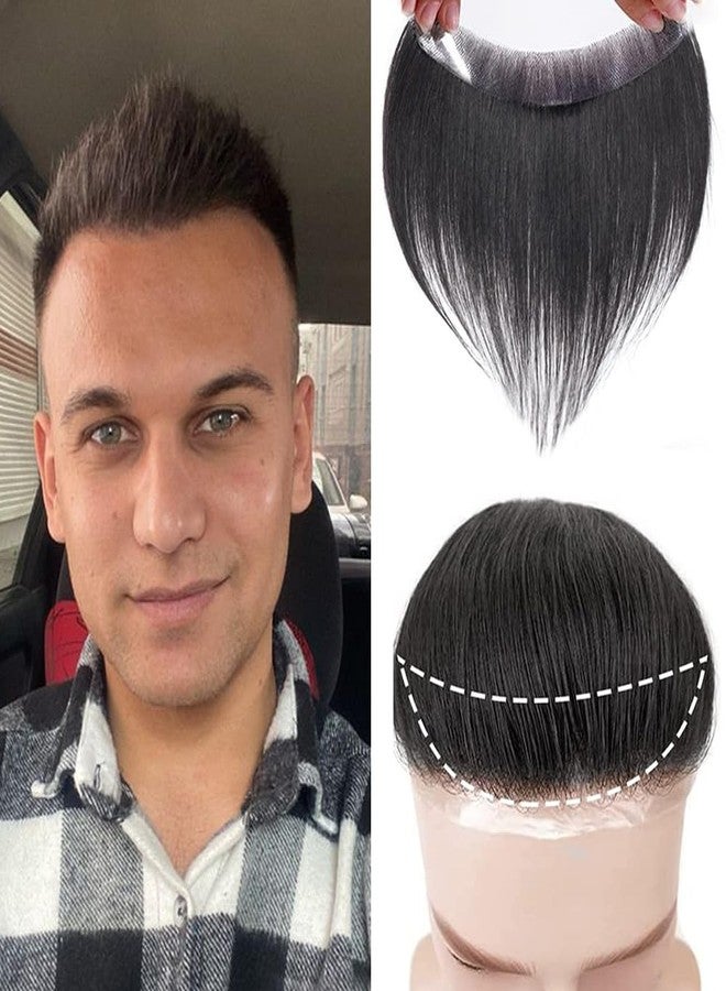 BLUSHIA Men's Frontal Hairline Patch for Covering Male Receding Hairline, Hair Toppers Replacement Toupee (Natural Black) - Image 1