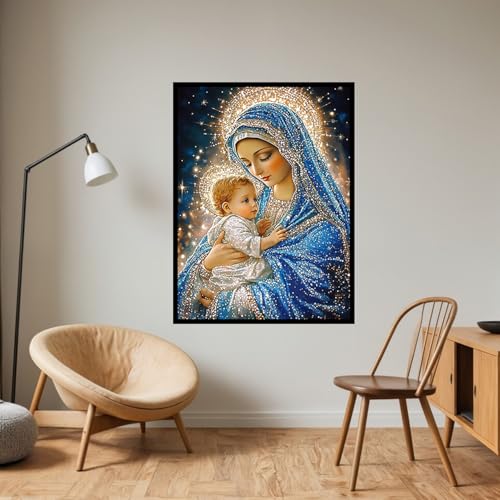 CHWGLFGG 5D Diamond Art Kits for Adults Beginners, Virgin Mary Diamond Painting Kits, DIY Full Round Drill Paint by Diamonds Dot Gem Art for Adults, Home Wall Decor 12x 16 Inch - Image 2